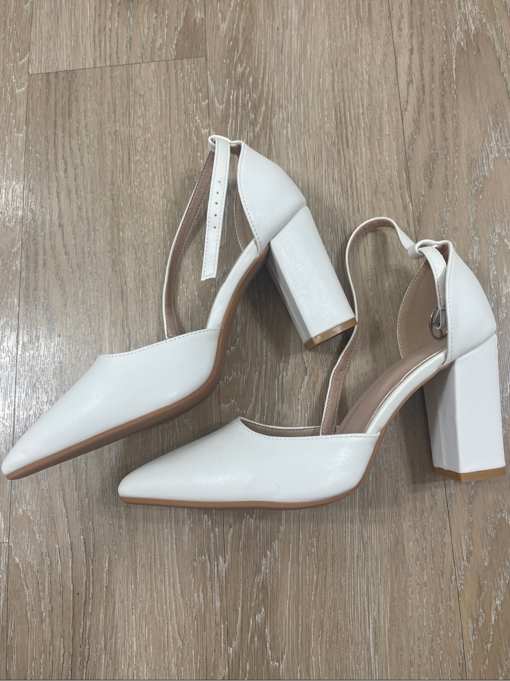 Women’s White Ankle-Strap Block Heel Pumps NWOT